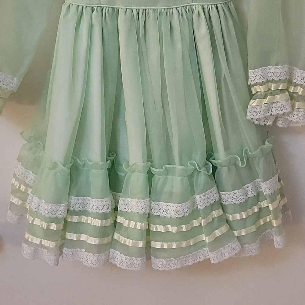 Vtg 1960s MARTHA'S MINIATURES Chiffon Lace Bow Tie Pageant Lolita Easter Dress